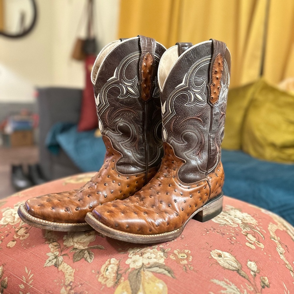 TAVARES Men's Cowboy Leather Boots - US Sz 9 - Crocodile - Brown